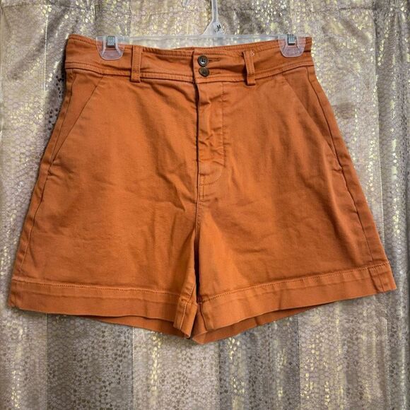 Everlane Burnt Rust Orange Cotton The Way Twill High Rise Shorts Size 4 - Picture 1 of 8